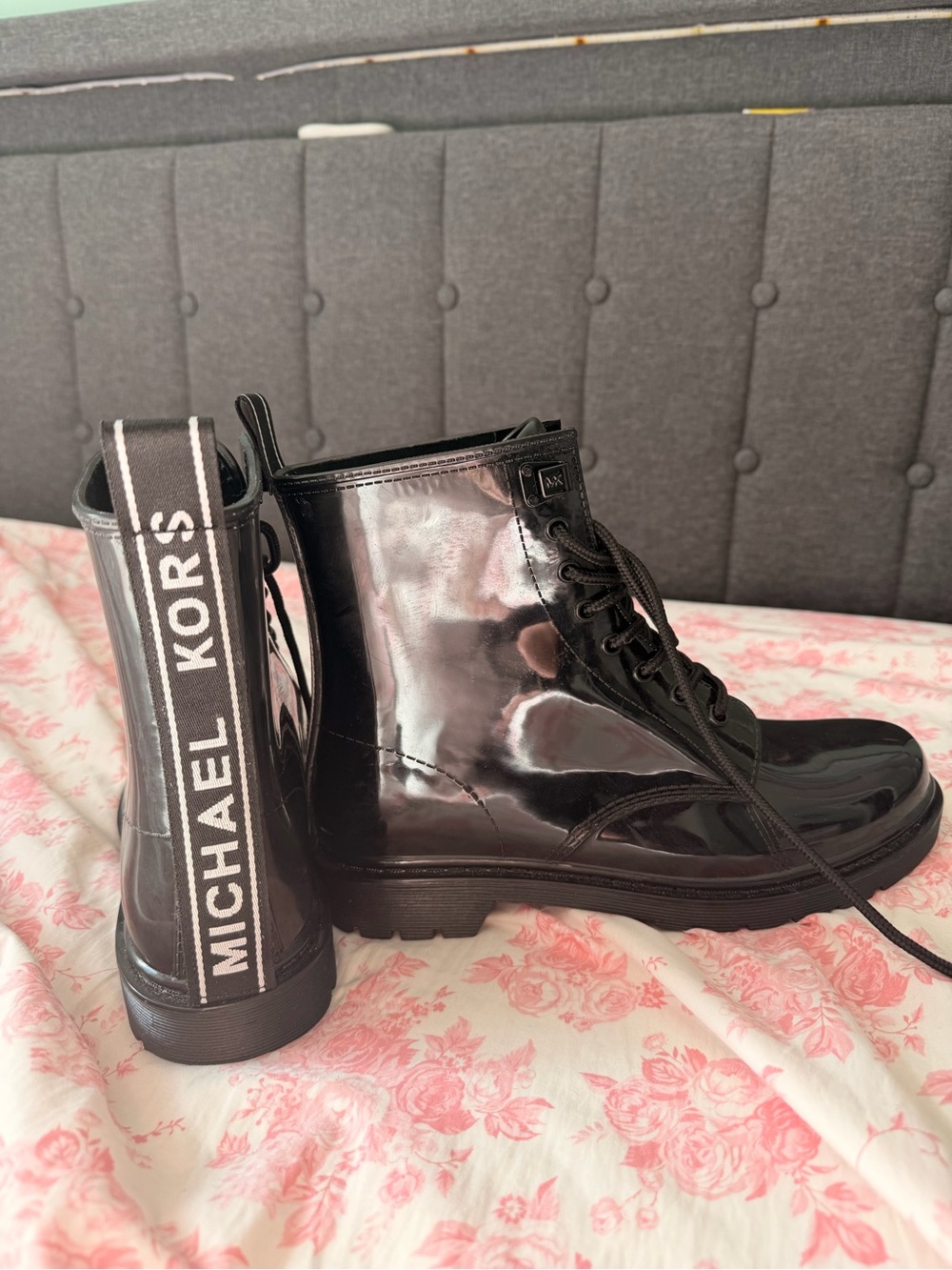 Michael Kors Black Patent Lace-Up Boots